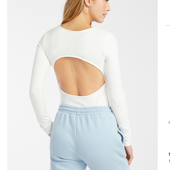 White eco-friendly organic cotton open back long sleeve bodysuit NWT - Picture 2 of 11